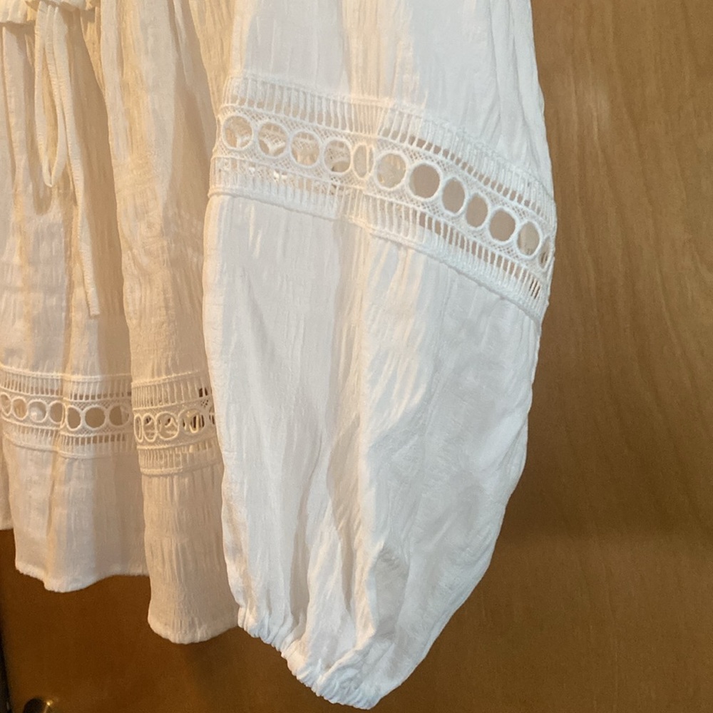 White Peasant Smocked Babydoll Blouse - Women - Picture 3 of 8